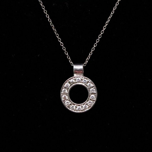 No Manufacturer Markings Jewelry - Italian 925 Silver Cubic Zirconia Circle Necklace